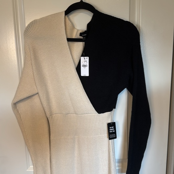 Express Black and Cream Midi Dress EUC - Picture 9 of 12